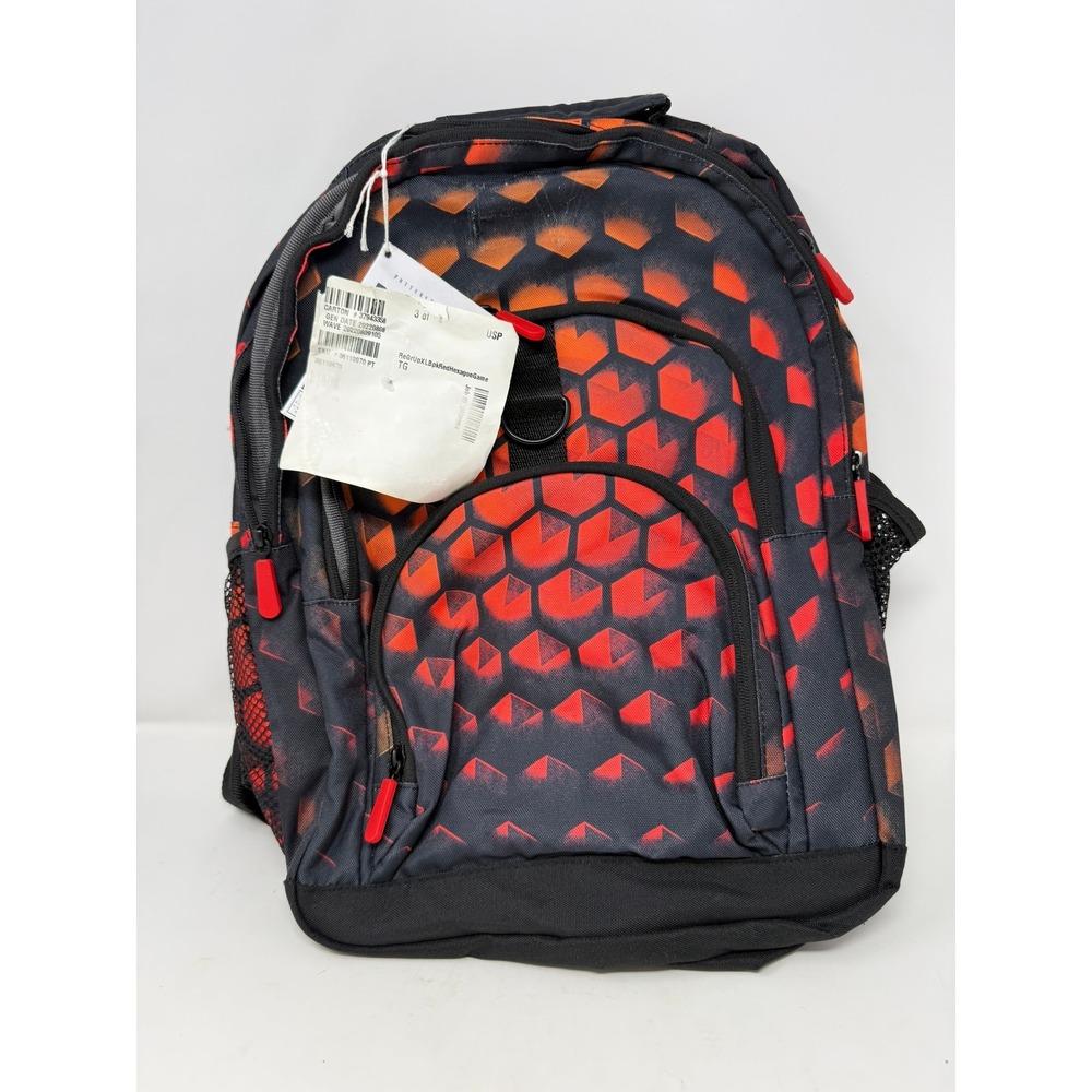 Pottery Barn Kids Gear Up Backpack Red Orange Hexagon Geometric Black Large